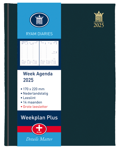 Agenda 2026 Ryam Weekplan Plus Mercury groot letter 7dagen/2pagina's zwart