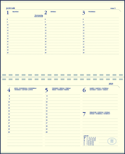 Agendavulling 2027 Ryam Memoplan 7 Compact 7 dagen/2pagina's landscape crème