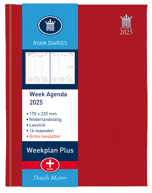 Agenda 2026 Ryam Weekplan Plus Mercury 7dagen/2pagina's rood