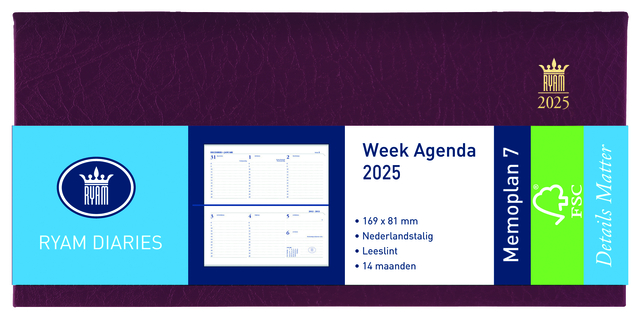 Agenda 2026 Ryam Memoplan 7 Suprema 7dagen/2pagina's landscape bordeaux