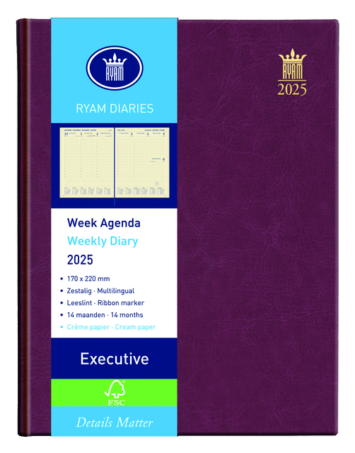 Agenda 2026 Ryam Executive Mundior 7dagen/2pagina's bordeaux