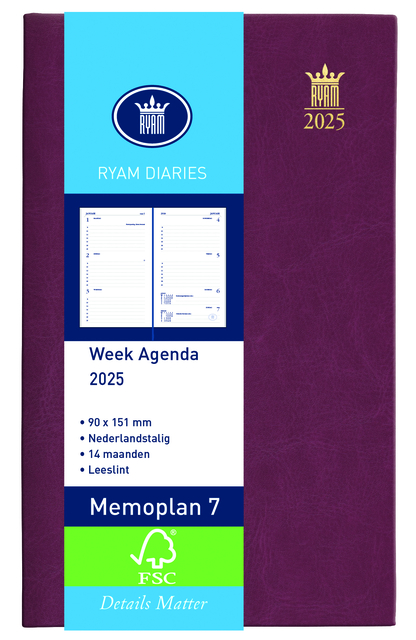 Agenda 2026 Ryam Memoplan 7 Mundior 7dagen/2pagina's bordeaux