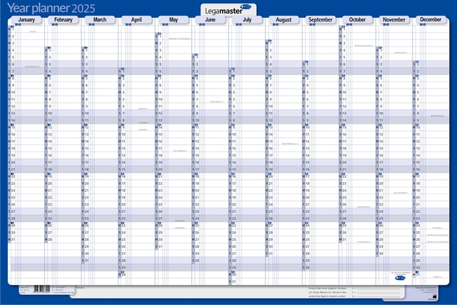 Jaarplanner 2026 Legamaster 1 persoon 90x60cm horizontaal gelamineerd Engelstalig