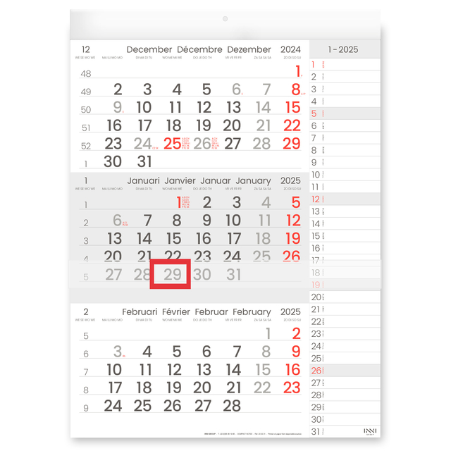 3-Maandkalender 2026 INNI Manager compact-formaat notes