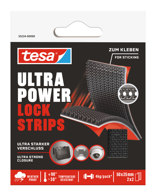 Klittenband tesa Ultra Power Lock Strips 50x25mm 2 strips zwart