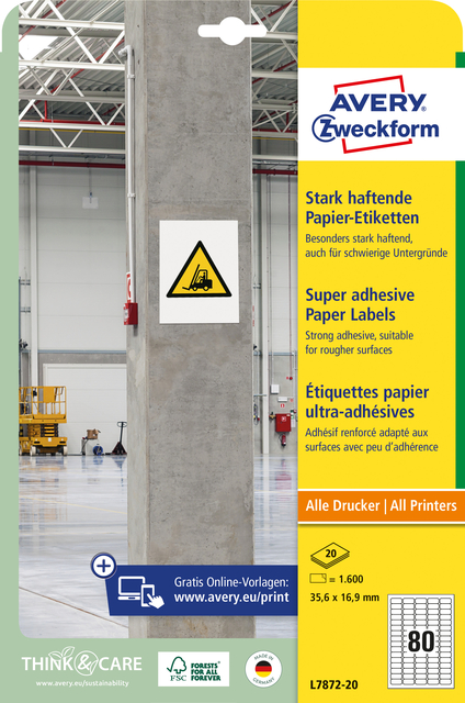 Etiket Avery Zweckform L7872-20 35.6x16.9mm 1600 etiketten