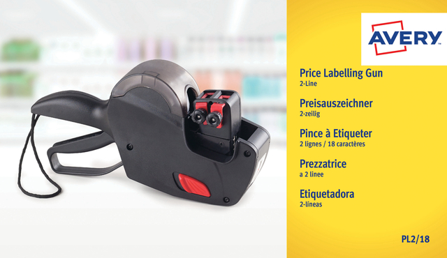 Etiketteertang Avery PL2/18 2 regels zwart