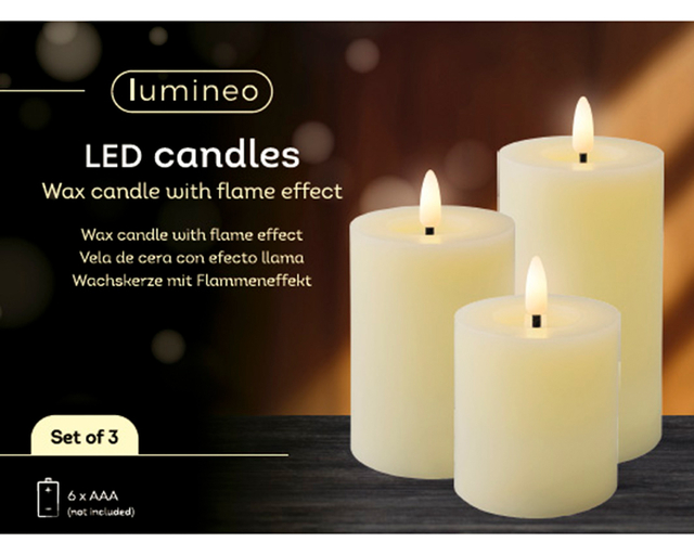 Kaarsenset LED Lumineo warm-wit 3 stuks