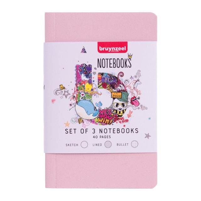Notitieboek Bruynzeel College A6 40vel set à 3 stuks glitter assorti