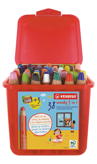 Kleurpotloden STABILO 882 woody 3 in 1 incl 2 slijpers classpack 48st