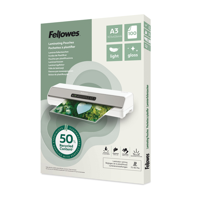 Lamineerhoes Fellowes A3 light 50% gerecycled glans 100stuks