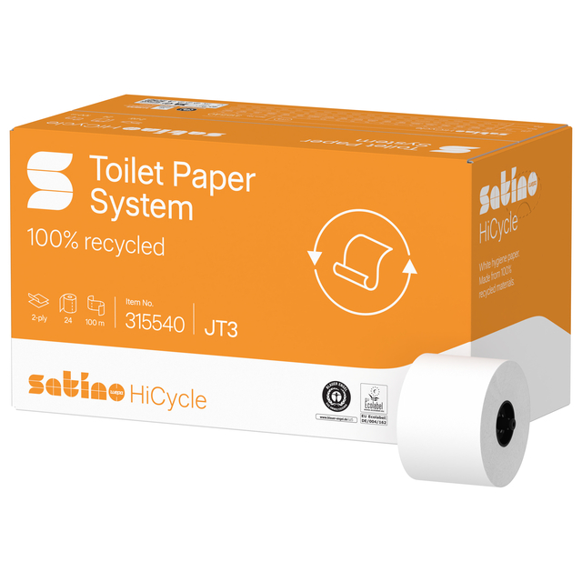 Toiletpapier Satino JT3 HiCycle systeemrol 2-laags 24x100m wit 315540