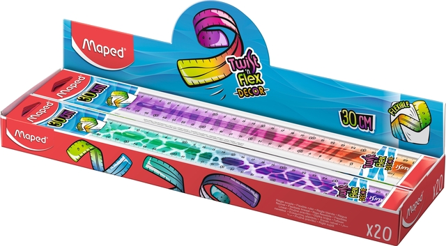 Liniaal Maped Twist 'n Flex Decor Animals 30cm display à 20 stuks assorti
