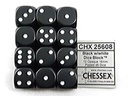 Dobbelsteen Chessex Black/white D6 16mm set à 12 stuks