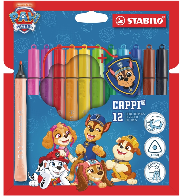 Viltstift STABILO Cappi + badge PAW Patrol 12st