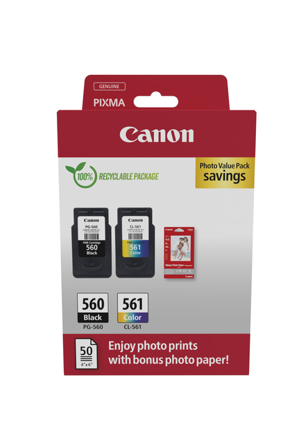Inktcartridge Canon PG-560 CL-561 zw + kl + papier
