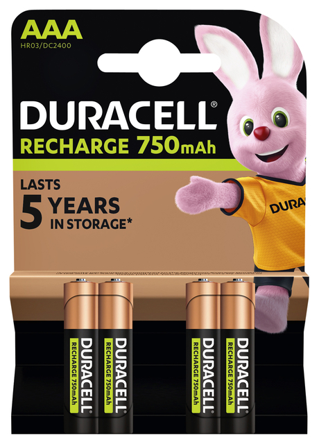 Batterij oplaadbaar Duracell 4x AAA 750mAh Plus