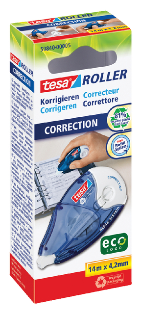 Correctietape tesa® ecoLogo® 4,2mmx14m navulbaar hangdoosje