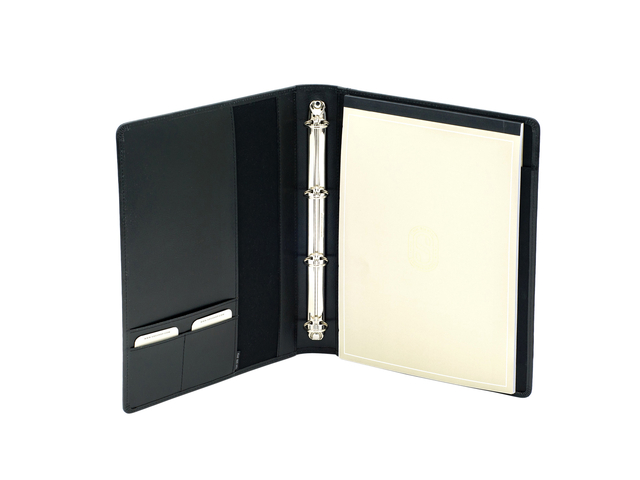 Schrijfmap van der Spek A4 4R 25mm O-mech leer met nerf zwart