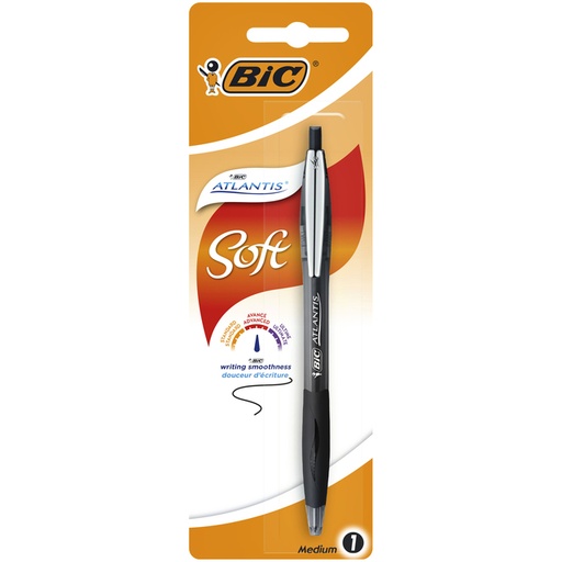 [616011] Balpen Bic Atlantis soft metalen clip clic medium zwart bister à 1 stuk