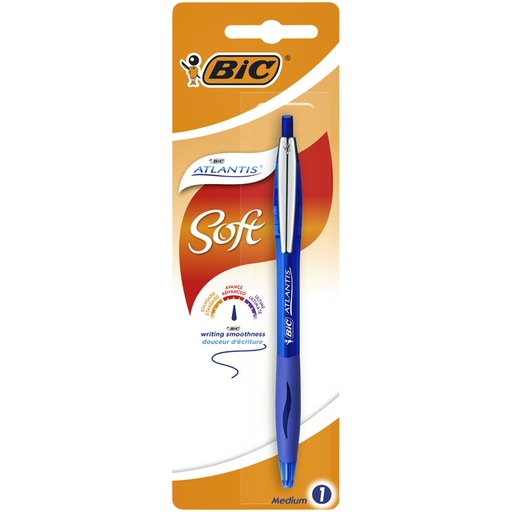 [616013] Balpen Bic Atlantis soft metalen clip clic medium blauw bister à 1 stuk