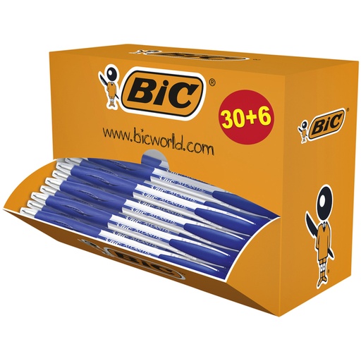 [616043] Balpen Bic Atlantis classic grip clic medium blauw valuepack 30+6 gratis
