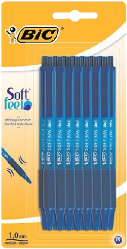 [616053] Balpen Bic soft feel clic grip blauw medium blister à 15 stuks