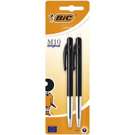 [616391] Balpen Bic M10 medium zwart blister à 2 stuks