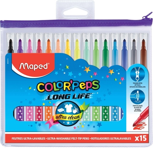 [630142] Viltstift Maped Color'Peps Long Life set á 15 kleuren