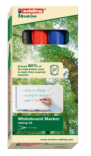 [630379] Whiteboardmarker edding 28 Ecoline rond 1.5-3mm assorti set à 4 stuks