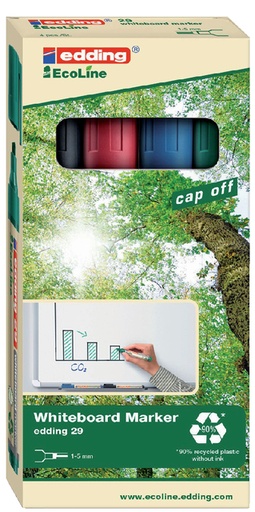 [630589] Whiteboardmarker edding 29 Ecoline rond 1-5mm assorti set à 4 stuks