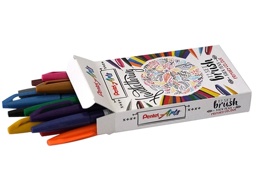[630728] Brushpen Pentel SES15C Sign Artist standaardkleuren assorti doos à 12 stuks