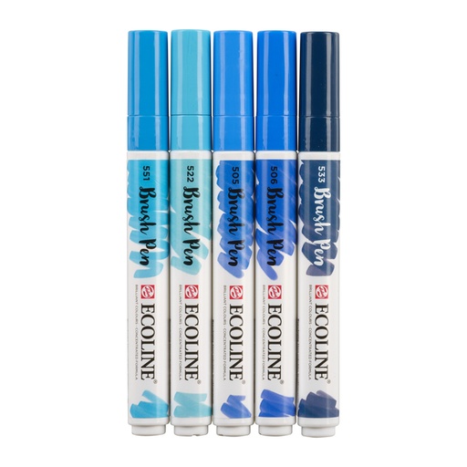 [630813] Brushpen Talens Ecoline set à 5 stuks blauw