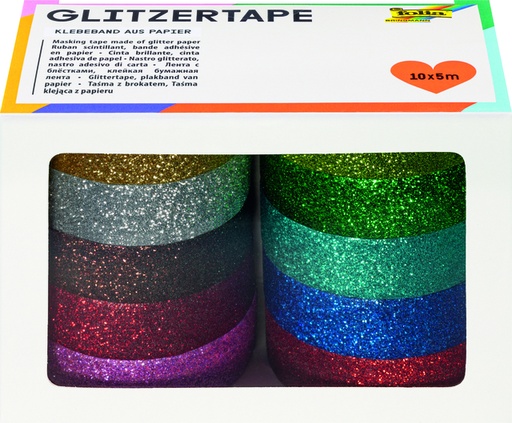 [141893] Plakband Folia glitter 5mx15mm 10 stuks 10 kleuren