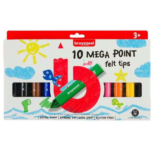 [631410] Viltstift Bruynzeel Kids Mega Point set à 10 kleuren