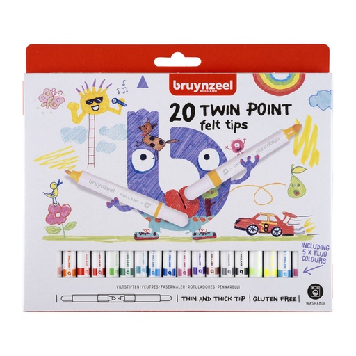 [631415] Viltstift Bruynzeel Kids Twin Point set à 20 kleuren