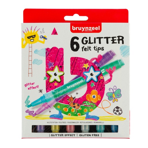 [631416] Viltstift Bruynzeel Kids Glitter set à 6 kleuren