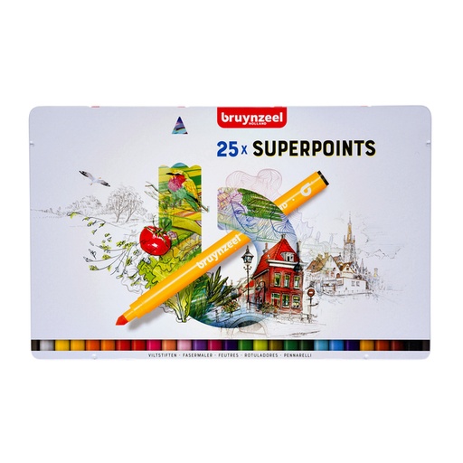 [631419] Viltstift Bruynzeel Super Points blik à 25 kleuren