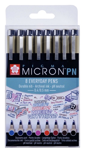 [632585] Fineliner Sakura pigma micron 0.4mm blister à 8 stuks assorti