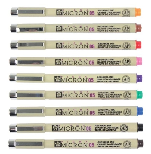 [632638] Fineliner Sakura Pigma Micron 05 0.45mm set à 9 kleuren