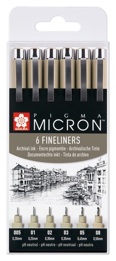 [632639] Fineliner Sakura pigma micron set 6stuks zwart