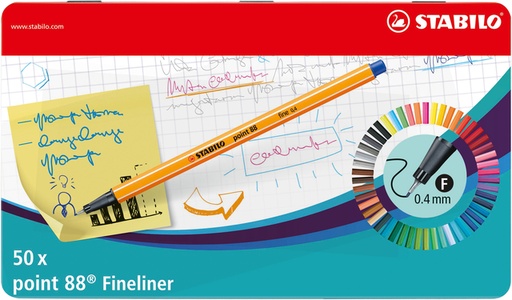 [633130] Fineliner STABILO point 88/50 fijn assorti blik à 50 stuks