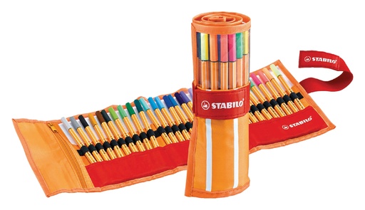 [633160] Fineliner STABILO point 88/30 rollerset oranje/rood fijn assorti etui à 30 stuks