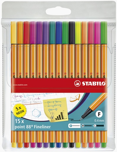 [633165] Fineliner STABILO point 88/15 fijn assorti etui à 15 stuks