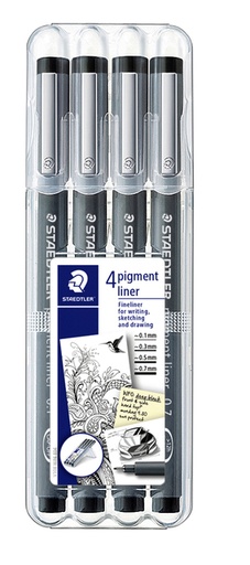 [633225] Fineliner Staedtler Pigment 308 zwart set 4 stuks