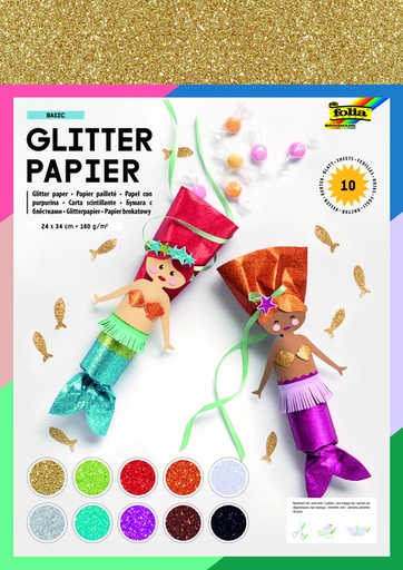[142190] Glitterpapier Folia 1-zijdig 24x34cm 170gr 10 vel assorti