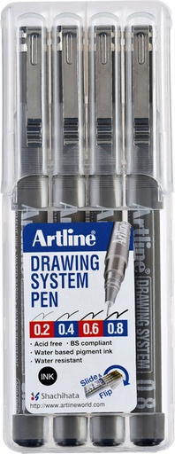 [634973] Fineliner Artline technisch etui met 0.2-0.4-0.6-0.8mm zwart