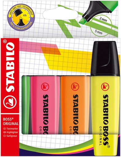 [635019] Markeerstift STABILO BOSS Original 70/4 assorti etui à 4 stuks