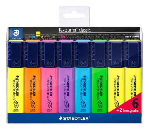 [635232] Markeerstift Staedtler 364 Textsurfer set à 6 stuks assorti + 2 geel gratis