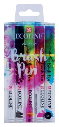 [142387] Brushpen Talens Ecoline set à 5 stuks primair